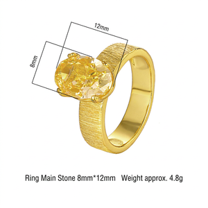 Anillo de Moda con Piedras Preciosas Multicolores, Diseño Ovalado de 8*12mm, Chapado en Oro de 18K sobre Cobre Ecológico, Estilo Exagerado - Product Image 3