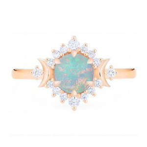 Anillo de compromiso romántico de piedra lunar para mujer, oro rosa, engaste pavé, diamante redondo brillante, patrón de luna, anillos de piedras preciosas - Product Image 5