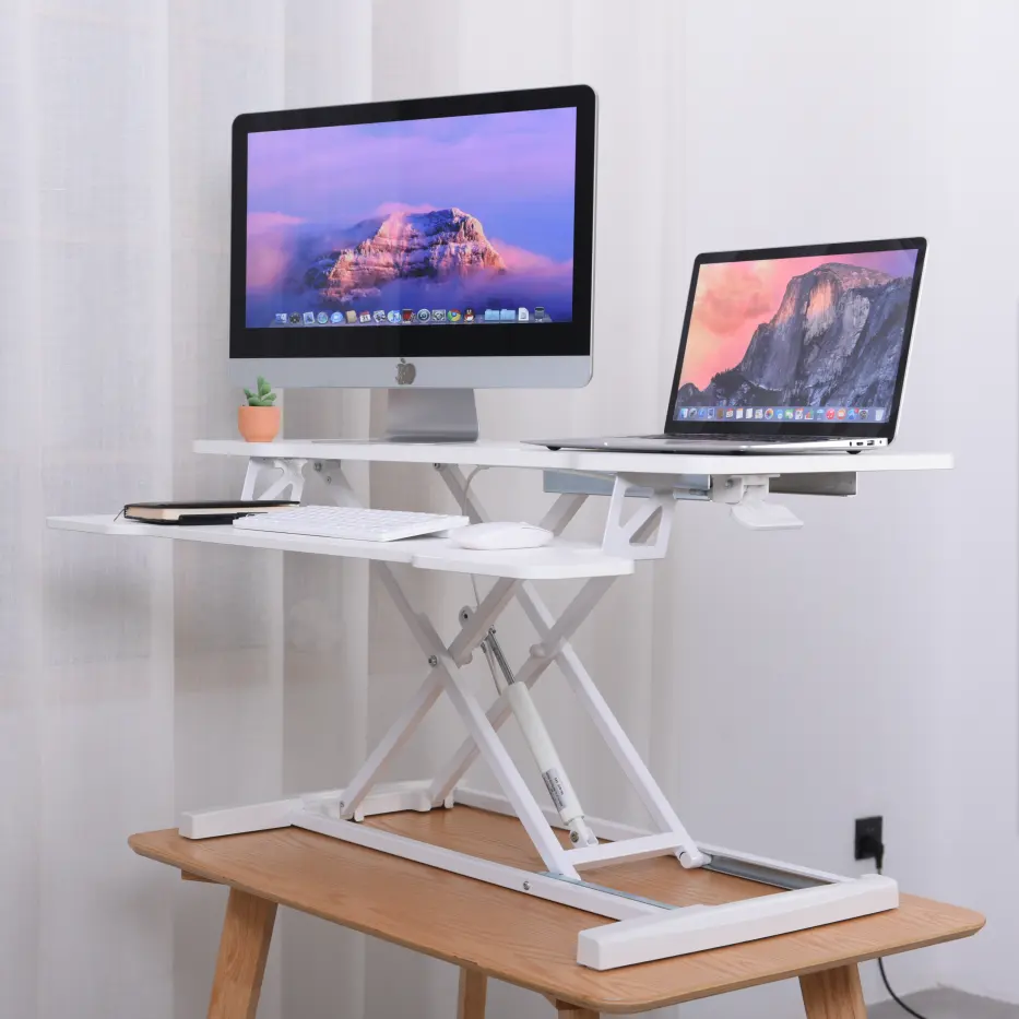 Beste Kwaliteit Kantoor Vouwen Hoogte Verstelbare Staande Bureau Desktop Ergonomische Sit Stand Workstation Tafel Laptop Zetten
