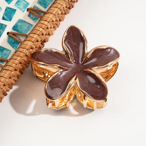 Pinza para el pelo de aleación esmaltada con diseño floral de <span class=keywords><strong>frangipani</strong></span>, estilo coreano, de uso diario, antideslizante para moños, ideal para playa y piscina, Zhuostone, ¡la más vendida! - Product Image 3