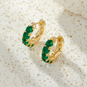 Green Hoop Earrings Gold Plated Emerald Crystal Claw Setting Party Fashion Jewelry - Product Image 4