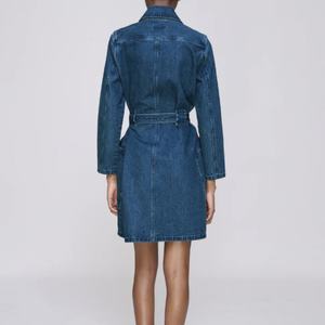 Nueva Colección de Primavera: Vestido Vaquero Retro para Mujer, Elegante Vestido Vaquero de Manga Larga con Cinturón, Lavado Ácido, Estilo Midi - Product Image 2