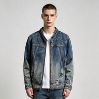 Veste en jean délavé pour homme, coupe ample, style vintage, col montant, décontractée, personnalisable OEM, vente en gros