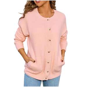 Custom Oem Women Crewneck Button Down Cardigan <b>Sweater</b> With Pockets Winter Casual Long Sleeve Multi Colors Knitted Jumper Coat - Product Image 1