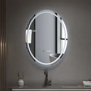 Nhà Máy Phật Sơn Nhà cung cấp không khung hình bầu dục đồng hồ kỹ thuật số thông minh Gương Đèn Led phòng tắm gương