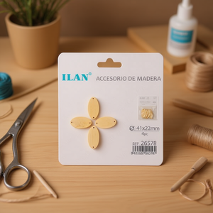 Accessorio Artigianale ILAN: Pezzo Ovale in Legno 41x22mm, Set da 4 Pezzi - Product Image 3