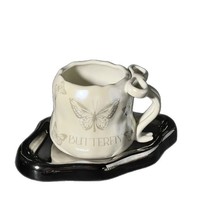 Taza con Asa de Mariposa, Taza de Café de Alta Gama, Taza con Diseño Floral, Color Minoritario, Taza para la Tarde