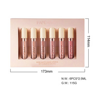 Produk Laris Lintas Negara Handaiyan 6-Piece Waterproof Non-Stick Matte Rose Mineral Lip Gloss Liquid Lipstick Set Grosir
