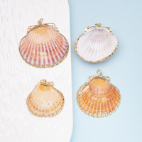 Pendentif Coquillage Naturel Plaqué Or, Coquille d'Abalone, Coquille Saint-Jacques Jaune, pour Bijoux DIY, Bracelet, Carillon Éolien, Collier pour Femmes et Hommes