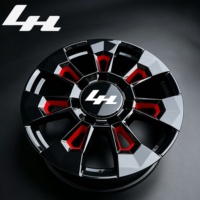 Jantes de voiture forgées monobloc entièrement personnalisées 17-24 pouces, noir brillant avec accents argent et rouge, rayons robustes, couleur et logo personnalisés, compatibles avec tous les véhicules