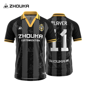 Camiseta de Fútbol de Diseño Vintage Personalizada, Uniforme de Equipo, Clásica, Retro, a <span class=keywords><strong>Rayas</strong></span>, Negra, Juvenil, para Hombre, Cuello Polo - Product Image 1