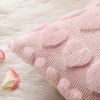 Housse de coussin en forme de cœur rose 18x18 pouces, en fausse fourrure pelucheuse, pour la Saint-Valentin, vente en gros pour canapé, sofa, décoration de chambre