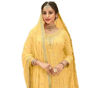 El último diseñador de ropa de boda y fiesta Georgette Salwar Kameez con trabajo de secuencia de bordado de La India 2023