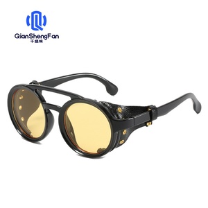 Nouvelles lunettes de soleil <span class=keywords><strong>steampunk</strong></span> pour hommes, lunettes de soleil personnalisées en similicuir avec rivets, lunettes de soleil rétro rondes pour femmes, double pont - Product Image 5