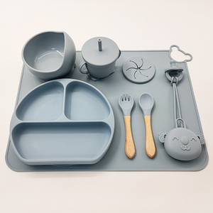 Ensemble cadeau essentiel pour l'autonomie alimentaire du bébé : assiette à ventouse en silicone, tasse et couverts - Product Image 4