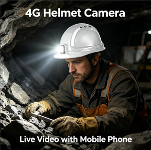 Caméra de casque de sécurité 4G alimentée par l'IA avec capteurs de surveillance corporelle et enregistrement adaptatif au mouvement pour la construction, l'exploitation minière et les champs pétrolifères - Product Image 1