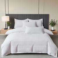 Parure de lit 4 pièces en satin de coton pur 100% rayé, style hôtelier, 300 fils, respirante et écologique, vente en gros