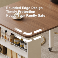 Table à manger rectangulaire moderne et extensible avec pieds en métal, roulettes, plateau en bois massif noyer crème et armoire de rangement intégrée pour petits espaces de salle à manger