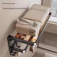 Porte-serviettes pliable noir YF à double couche en aluminium chromé, robuste, pour hôtel, salle de bain, avec 2 barres, auto-adhésif
