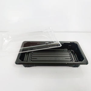 Vente de gros Boîte à emporter Boîte d'emballage jetable écologique de qualité alimentaire en plastique PET noire rectangulaire pour sushis et salades - Product Image 3