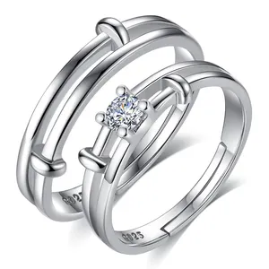 זוג פתיחת טבעות לגברים ונשים אירוסין פשוט תכשיטים אביזרי כתר זירקון מבריק חתונה טבעת