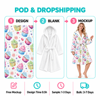 Peignoir à capuche en polaire flanelle pour femme, chaud et doux, à manches longues, imprimé Cupcake, vêtement de nuit et d'intérieur pour l'hiver