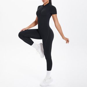 Mono Deportivo de Manga Corta con Cierre Completo para Mujer, Alta Elasticidad, Antibacteriano, Spandex/Nailon, Espalda Abierta, Moldea las Piernas, para Toda Temporada - Product Image 3