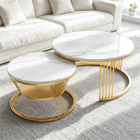 Ensemble de tables basses rondes modernes, plateau en pierre frittée de luxe léger, structure métallique, tables d'appoint gigognes pour salon