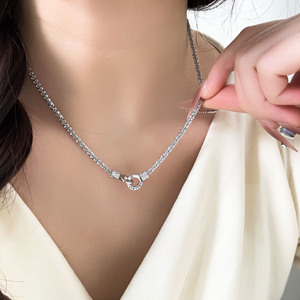925 Sterling Silver Double <b>Ring</b> <b>Necklace</b> For Women Clavicle Chain Everyday Wear - Product Image 2