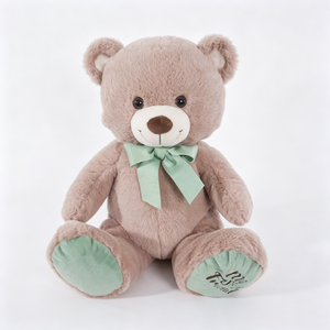 Oso de peluche marrón personalizado, oso de peluche con lazo verde, oso de peluche neutro. - Product Image 4