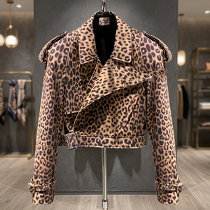 Blouson court en cuir PU imprimé léopard pour femme, style motard, avec épaulettes et col rabattable, fermeture éclair, vente en gros, fournisseur de LOGO personnalisé 2026 - Product Image 2