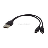 Kabel USB mikro C ganda 2-in-1, pemisah kabel pengisian daya cepat, kabel tipe Y untuk 2 ponsel dengan pelindung kepang untuk penggunaan komputer