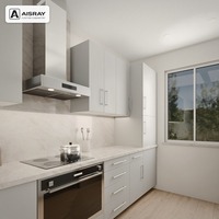 Armoires de cuisine personnalisées en PVC thermoformé au design contemporain, aménagement en U, tiroirs à fermeture amortie et livraison en kit