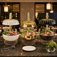 Pemanas Makanan Gantung Multi-warna dari Baja Anti Karat dengan Tutup Gantung Berhias Manik-Manik, Cocok untuk Restoran, Desain Seni Besi