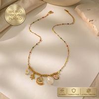 Collier en acier inoxydable avec breloques corail, conque, perle et poisson, plaqué or 18K PVD, résistant au ternissement et à l'eau, bijoux de plage pour femme