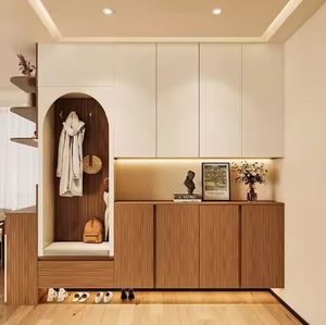 Armoire à chaussures en panneaux de bois, design moderne, organisateur de rangement, armoire à chaussures debout pour l'entrée - Product Image 2