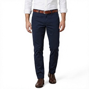 Pantalones Chinos Rectos Personalizados para Hombre, Color Azul Marino, Elásticos, Transpirables, Ecológicos, de Algodón y Spandex, 265GSM, Corte Ajustado, Verano, OEM, ODM - Product Image 1