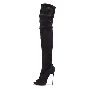 Pep Toe-Botas largas por encima <span class=keywords><strong>de</strong></span> la rodilla para mujer, botines elásticos <span class=keywords><strong>de</strong></span> cuero <span class=keywords><strong>de</strong></span> ante, altura hasta el <span class=keywords><strong>muslo</strong></span> - Product Image 2