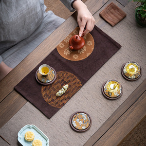 Guanlan Canvas Lotus Dry Brewing Mat 120x30cm <b>Washable</b> Heat Insulating Tea Table <b>Runner</b> For Chinese Tea Ceremony - Product Image 1