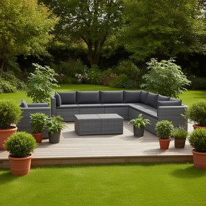 Ensemble de salon de jardin en polyrotin gris avec housses amovibles, mobilier d'extérieur, plus de 10 places assises, design contemporain - Product Image 2