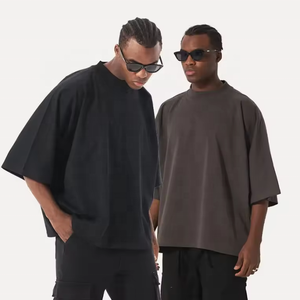 T-shirt coupe carrée vierge 300gsm 100% coton T-shirt graphique personnalisé à col épais surdimensionné pour homme - Product Image 2