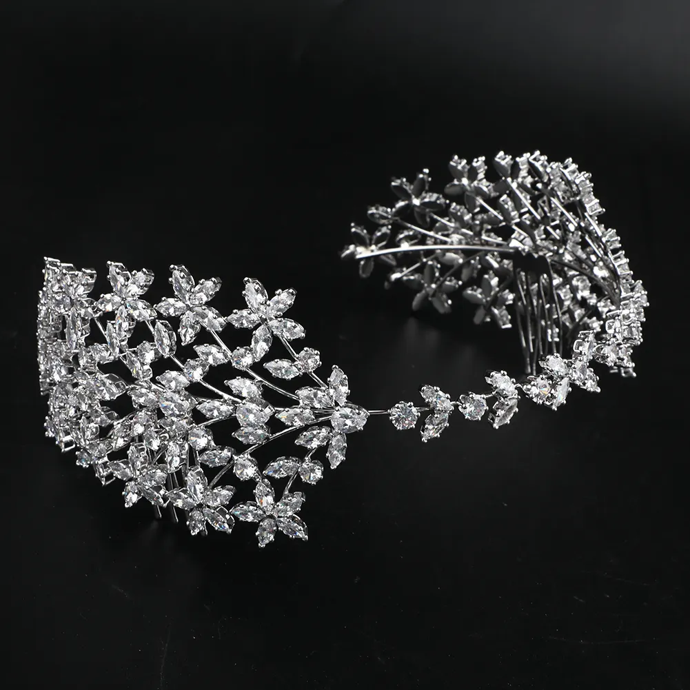 Tiaras de cabelo, acessórios de cabelo e zircônia banhada à platina, para mulheres, coroa, joias, presente