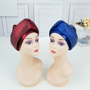 Diadema de poliéster africana con diamantes de imitación para <span class=keywords><strong>mujer</strong></span>, novedad de moda de Aso Oke nigeriano, negocios de playa, deportes, superventas de la última, del 2017 - Product Image 2