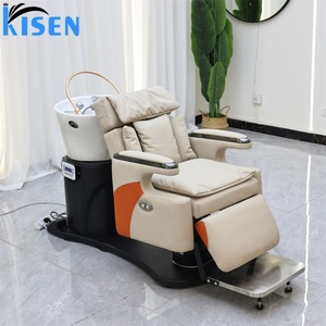 KISEN Hot Sale Rotating Shampoo Chair Salon Furniture Hair Washing Ceramic Basin Beauty Hair Salon Electric Massage Shampoo <b>Bed</b> - Product Image 1