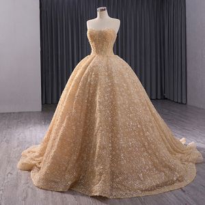 Robe de soirée scintillante champagne, robe de bal, col carré, dos nu, tulle pailleté, sequins, perles, Rsm241036 - Product Image 1