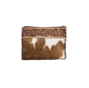 Bolso de mano de piel de vaca con pelo de primera calidad, diseño floral, con herrajes de latón, para mujer, de gran venta. - Product Image 3