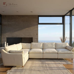 विला के लिए लिविंग रूम कॉर्नर फीचर के लिए इनडोर टू-सीटर मॉडुलर फैब्रिक सेशनल सोफा सेट - Product Image 1