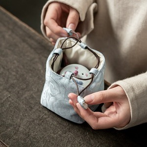 Portable Square Kitchen Tea Set Cloth <b>Bag</b> Modern Design <b>Foldable</b> Eco-Friendly Storage for Tea Cups and Canister Travel Use - Product Image 3