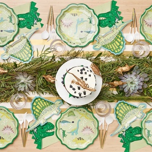 Assiettes et serviettes en papier jetables sur le thème du dinosaure vert DAMAI pour fête d'anniversaire d'enfant - Product Image 5