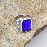 Personalisierter Vintage-Design-Ring aus Hochwertigem Edelstahl mit 18 Karat Goldauflage, Farbigem Achat-Edelstein und Breitem, Massiven Design für Herren